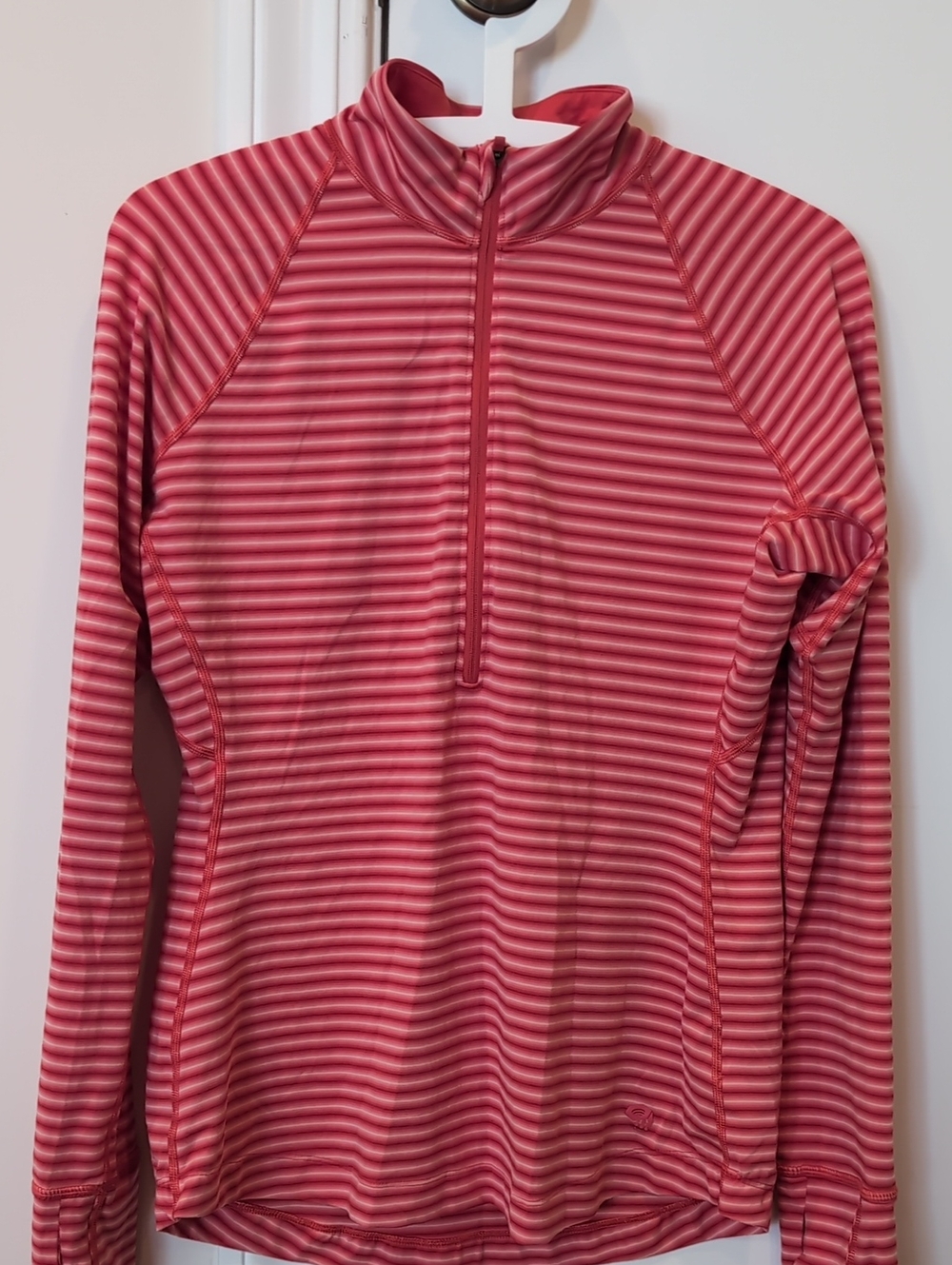 Mountain Hardwear Coral & White Striped Athletic Half-zip